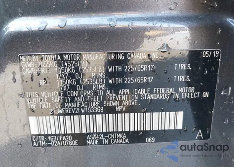 2015 Toyota Rav4 Xle z USA, uszkodzony, nr VIN 2T3WFREV2FW193368